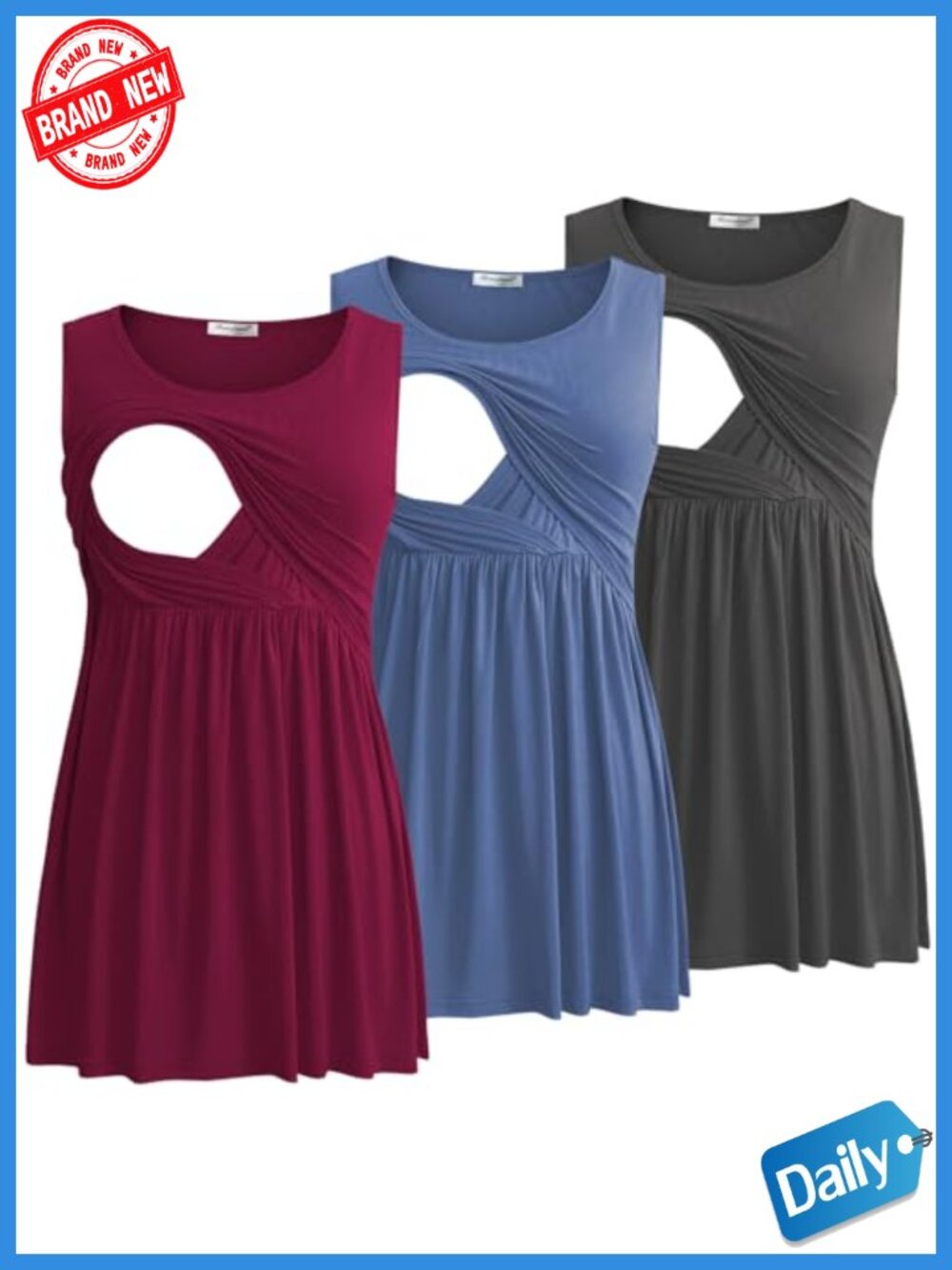 Maternity Nursing Tank Tops 3 Pack Sleeveless Scoop Neck Breastfeeding Tops